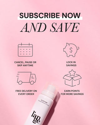 Promotional banner for a subscription offer with the text “Subscribe now and save” Below are four icons with text: a calendar icon with “Cancel, pause, or skip anytime,” a piggy bank icon with “Lock in savings,” a truck icon with “Free delivery on every order,” and a star coming out of a box icon with “Earn points for more savings.”