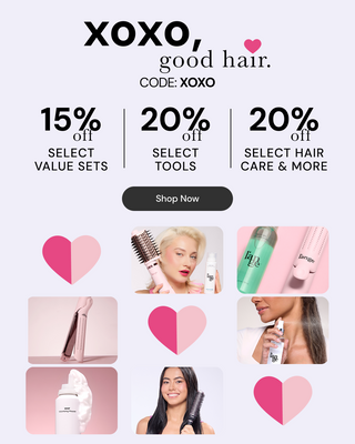 Promotional Banner. Text reads "XOXO, good hair. CODE XOXO. 15% off Select Value Sets | 20% off Select Value Tools | 20% off Select Hair Care & More" Below there is a "Shop Now" button