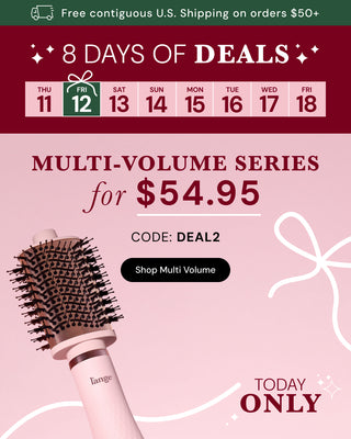 Promotional graphic for ‘8 Days of Deals.’ Below, the dates for the 8-day sale are shown, highlighting Friday the 12th. The main offer features the Multi Volume Series styling tool for $54.95 with code DEAL2. TODAY ONLY. Below there is a Shop Multi Volume button.