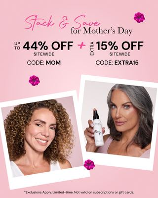 Promotional banner. Text reads "Stack & Save for Mother's Day. Up to 44% Off Sitewide CODE:MOM + Extra 15% Off Sitewide Code:EXTRA15"
* Exclusions apply. Limited-time. Not valid on subscriptions or gift cards