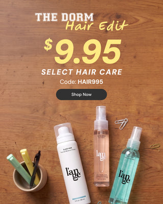 Promotional banner. Text reads "The Dorm Hair Edit $9.95 Select Hair Care. Code: HAIR995" Below there is a "Shop Now" button