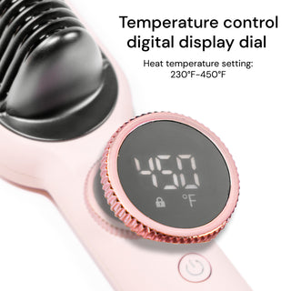 Digital display dial showing a temperature setting of 450°F, with a range from 230°F to 450°F, and an adjacent power button.