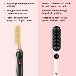 A side by side comparison of Smooth-It 2-in-1 Digital Straightening Comb vs a competitor. 
