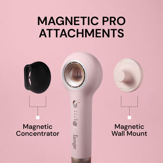 Axia blush hair dryer with magnetic pro attachments, including concentrator and wall mount