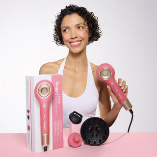 model with full retail box alongside the Axia dryer and various magnetic styling tools