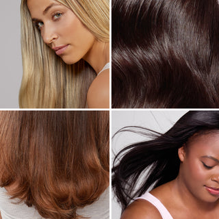 4 different hair with different colors showing shine and fixed split ends.