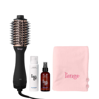 L’ange Blow All Out Value Set, including the Black 60mm Le Volume, glass hair, manage, and a blush hair wrap towel.