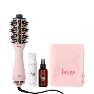 L’ange Blow All Out Value Set, including the Blush 60mm Le Volume, glass hair, manage, and a blush hair wrap towel.
