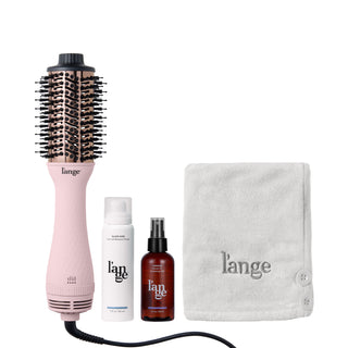 L’ange Blow All Out Value Set, including the Blush 60mm Le Volume, glass hair, manage, and a grey hair wrap towel.