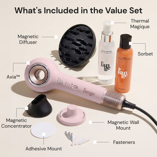 "What's Included in the Value Set": Axia™ styler, Magnetic Diffuser, Magnetic Concentrator, Magnetic Wall Mount, Adhesive Mount, Fasteners, Thermal Magique, and Sorbet.