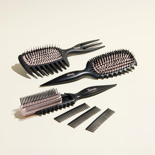 Curl Defining Crew Value Set, featuring TriWave, Curl Sculptor, and CustomCurl brushes, displayed on a beige background