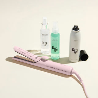 Curl Power Value Set, featuring a Blush Le Duo Classic Standard, Thermal Magique, Salt & Sea,  and Deja Vu, displayed on a beige background
