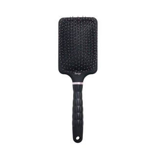 black L’ange detangling paddle brush with nylon bristles on a white background