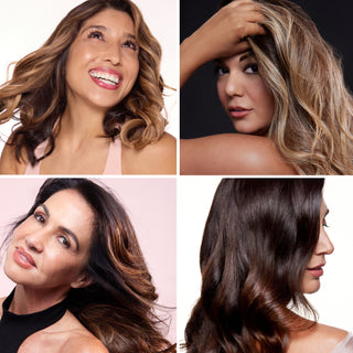 Four women with different hair types showcasing smooth, healthy-looking hair.