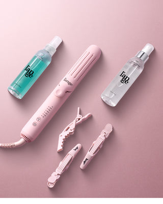 Blush Le Duo, Salt + Sea Spray, Thermal Magique and Blush alligator clips laid out on blush background.