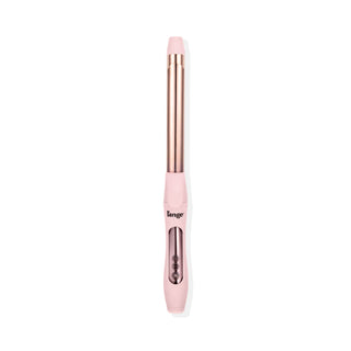 Pink 25mm curling wand with a clip, rose gold barrel, and three digital control buttons on the handle