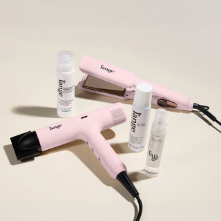 The High Gloss Value Set, featuring a Blush Haute Air, a Blush 1.75-inch Le Titane, Extra Strength Glass Hair, Top Coat, and Satin Nectar, displayed on a beige background.