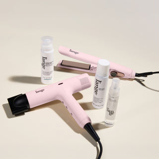 The High Gloss Value Set, featuring a Blush Haute Air, a Blush 1-inch Le Titane, Extra Strength Glass Hair, Top Coat, and Satin Nectar, displayed on a beige background.