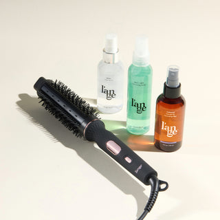 Glam Me Up Duo Value Set, featuring a Black GlamWave thermal brush, Rival, Salt + Sea, and Manage, displayed against a beige background