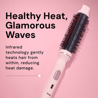 Informational image. Text reads: "Healthy Heat, Glamorous Waves. Infrared technology gently heats hair from within, reducing heat damage"