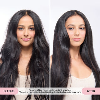 before and after. Text reads "Results after 1 use. Lasts up to 4 washes*"

*Based on ingredient-level testing. Individual results may vary