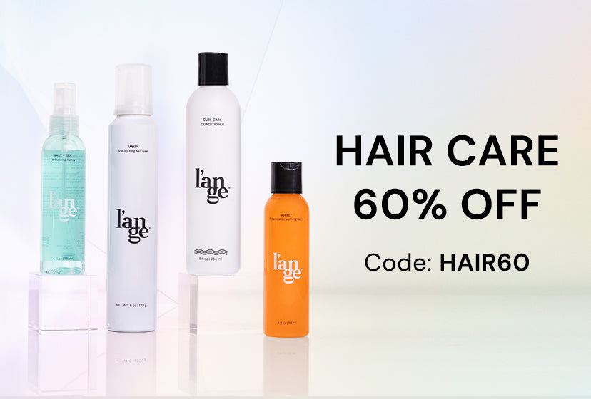 Four L'ange hair care products on display with a promotion for 60% off using the code HAIR60.