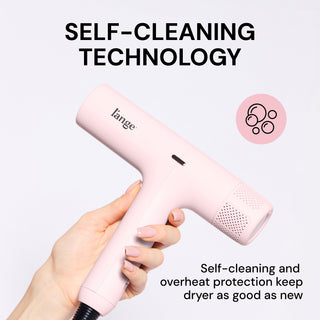 Benefits Graphics. Text reads: "SELF-CLEANING TECHNOLOGY" "Self-cleaning and overheat protection keep dryer as good as new"