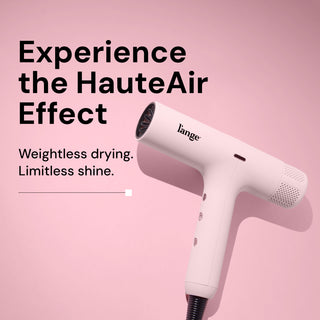 Benefits Graphics. Text reads: "Experience the HauteAir Effect" "Weightless drying." "Limitless shine."