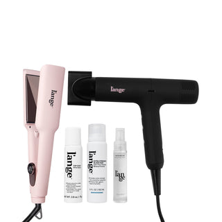 The High Gloss Value Set, featuring a Black Haute Air, a Blush 1.75-inch Le Titane, Extra Strength Glass Hair, Top Coat, and Satin Nectar, displayed on a blank background.