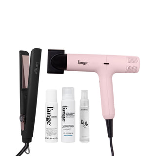 The High Gloss Value Set, featuring a Blush Haute Air, a Black 1-inch Le Titane, Extra Strength Glass Hair, Top Coat, and Satin Nectar, displayed on a blank background.