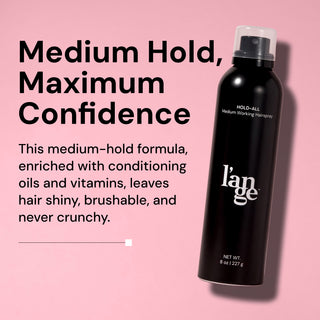 Medium hold, maximum confidence image with Hold-All against a blush background.