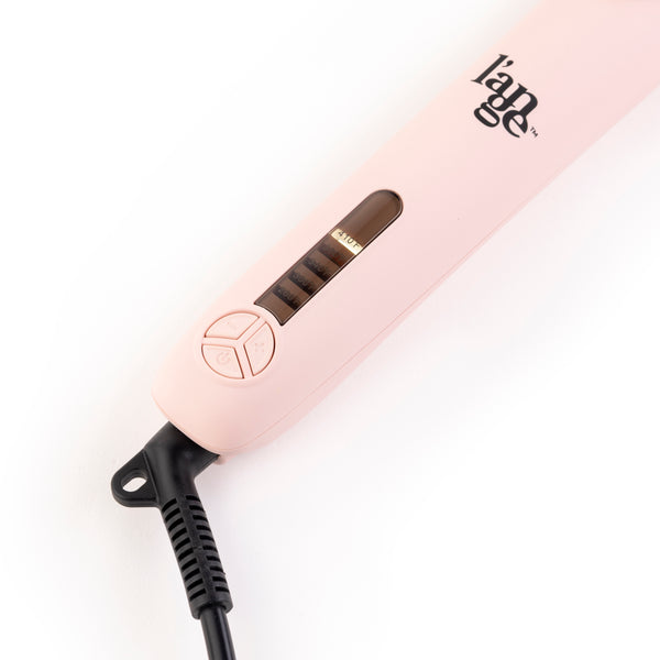 Zoomed in view of blush handle with LED temperature indicator with rotating & power button