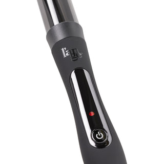 Zoomed in view of black 32mm titanium barrel with soft touch ergonomic handles & black power button