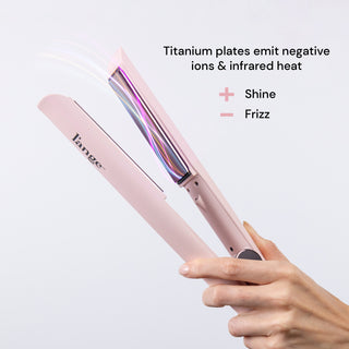 Blush Le Titane has curling, colorful lines coming from the titanium plates representing negative ions & infrared heat.  