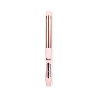 Pink 32mm curling wand with a clip, rose gold barrel, and three digital control buttons on the handle