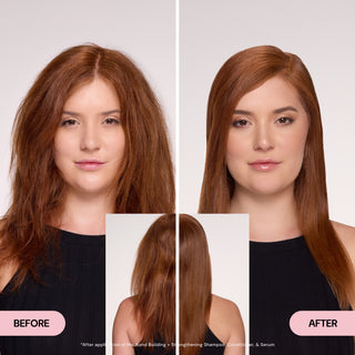 Brown hair model showing her before and after from the front and back of her hair.