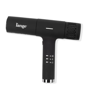 Le Styliste Slim Black T-shape hair dryer with silver L'ange logo on a white background.