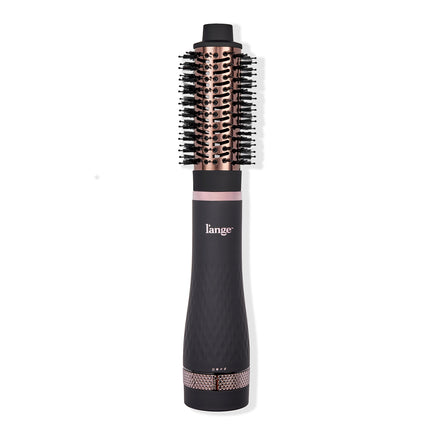 A black and rose gold hair styling brush with bristles and a textured handle, branded with "l'ange" near the top.