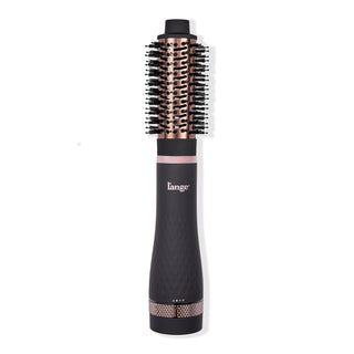 A black and rose gold hair styling brush with bristles and a textured handle, branded with "l'ange" near the top.