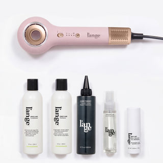 L'ange blush hair dryer with Frizz Care Conditioner, Frizz Care Shampoo, Hydro Therapy 7 Second Instant Repair Treatment, Satin Nectar Nourishing Gloss, and Sky Lift Non-Aerosol Dry Shampoo
