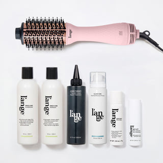 L'ange Blush Le Volume Bundle, with Frizz Care Conditioner, Frizz Care Shampoo, Borago Conditioning Masque, Extra Strength Glass Hair Anti-Frizz Thermal Blowout Extend, Top Coat Shine Spray, and Sky Lift Non-Aerosol Dry Shampoo