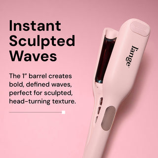 Informational image for SculptWaver. Text reads: "Instant Sculpted Waves. The 1” barrel creates bold, defined waves, perfect for sculpted, head-turning texture"