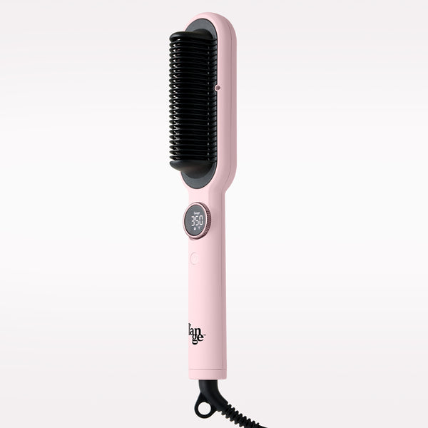 A pink Digital Straightening Comb with digital circle display and 'l'ange' logo in black on the handle.