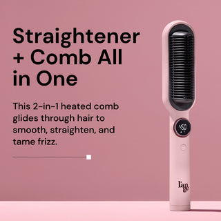 Straightener and comb all in one. This 2-in-1 heated comb glides through hair to smooth, straighten, and tame frizz.