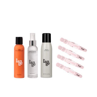 L’ange Welcome Bundle featuring the Sorbet  Botanical Smoothing Balm, Thermal Magique Heat & Humidity Tamer,  Deja Vu Dry Shampoo, and Alligator Clips , displayed on a white background