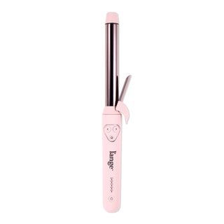 Pink curling iron with a sleek barrel and ergonomic handle featuring control buttons.