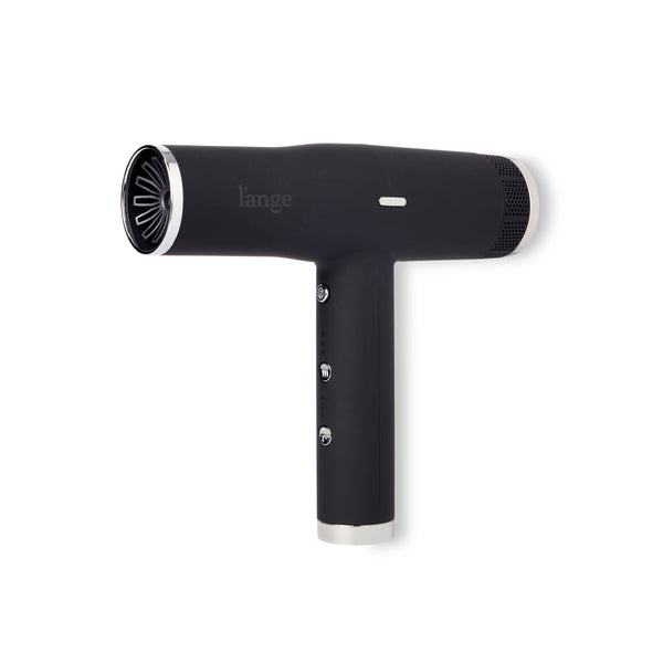 Slim T-shape black Le Styliste hair dryer with silver filter and black L’ange logo
