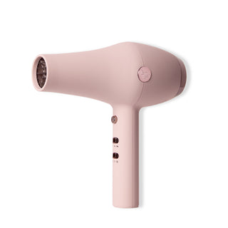 Soleil Professional Hair Dryer in Blush with rose gold L'ange logo on a white background.