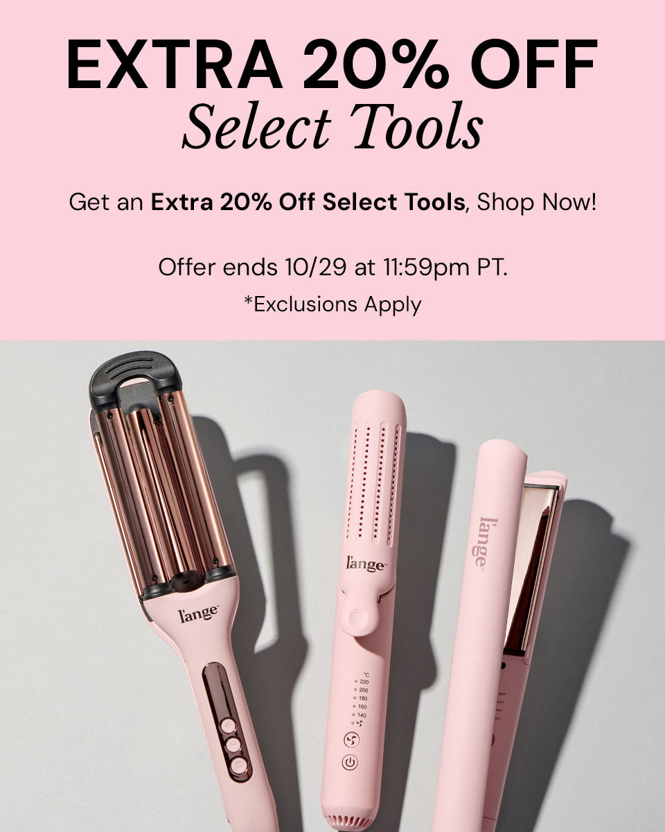 Promotion offering an extra 20% off select pink hair styling tools, featuring a curling tool, a volumizer, and a straightener; the offer ends on 10/29 at 11:59 p.m. PT.