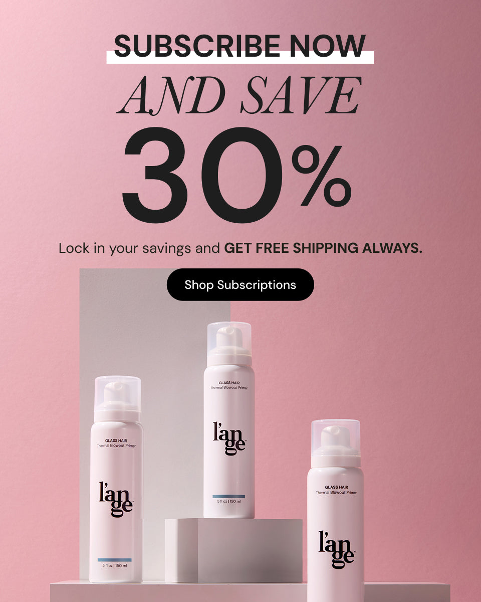 Promotional banner for hair care subscriptions. Text Reads "SUBSCRIBE NOW AND SAVE 30%. Lock in your savings and GET FREE SHIPPING ALWAYS" A black button below reads 'Shop Subscriptions'